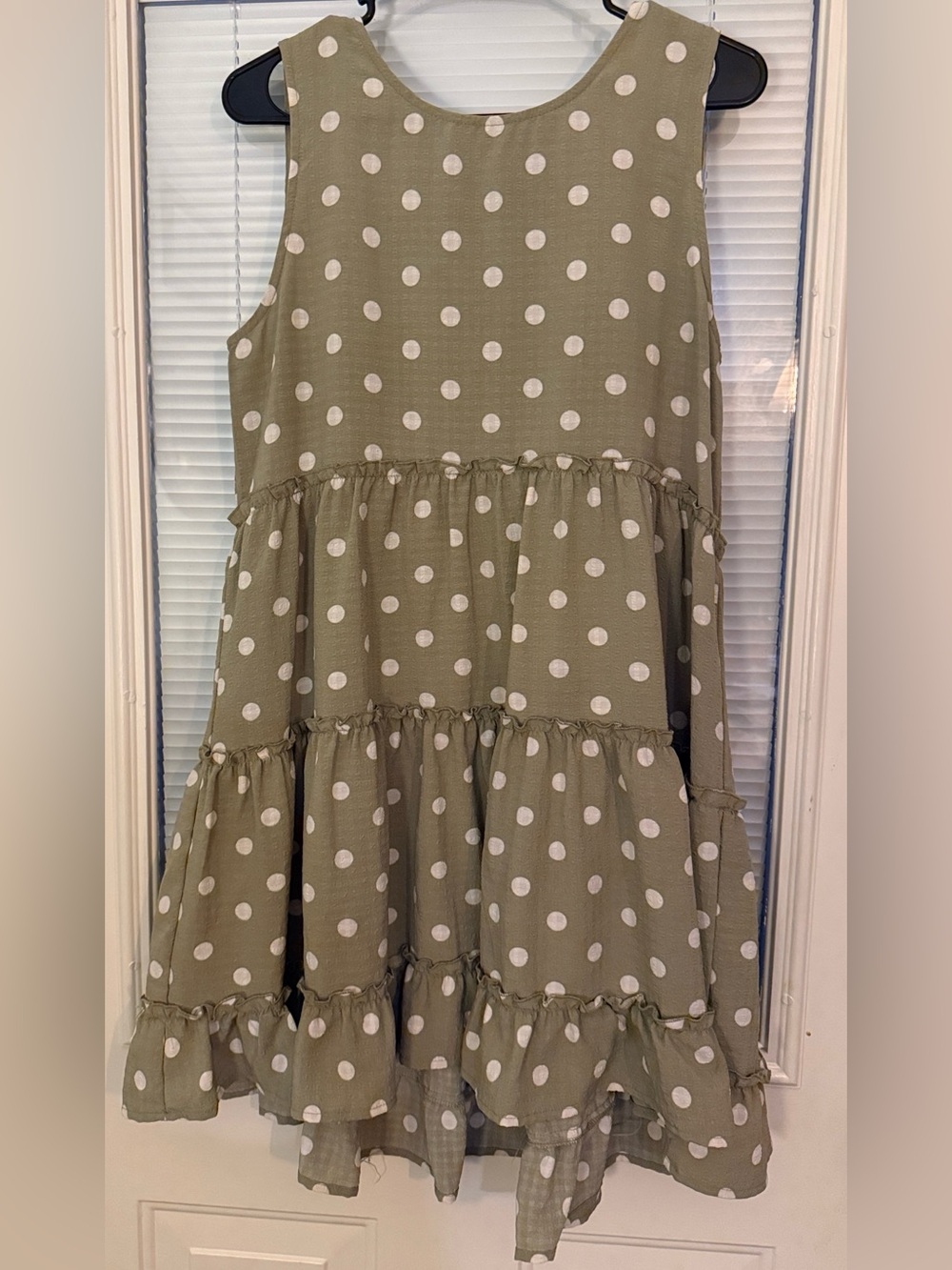 Blu Pepper Olive Polka Dot Ruffle Tiered Dress